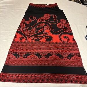 Susan Graver Red‎ And Black Elastic Waste Pull On Small Petite Long Skirt.